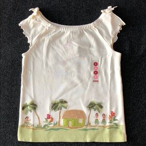 Gymboree Aloha Wahine 100% Cotton Cream T-Shirt + Hula Girl & Palm Tree Size 6